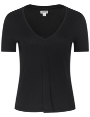 L'AGENCE Brianna Cotton V-Neck Tee in Black