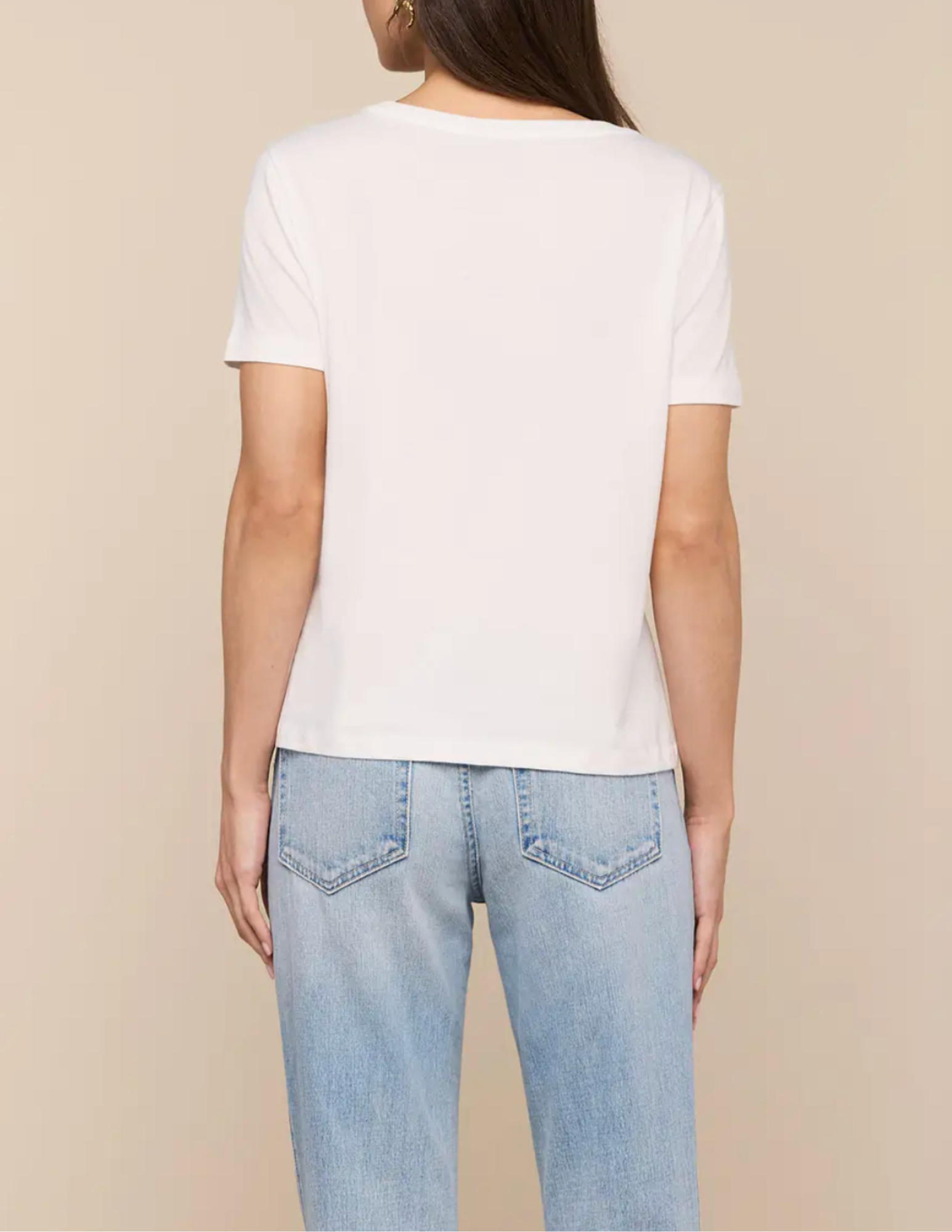 Back view of L'AGENCE Brianna Cotton V-Neck Tee in White