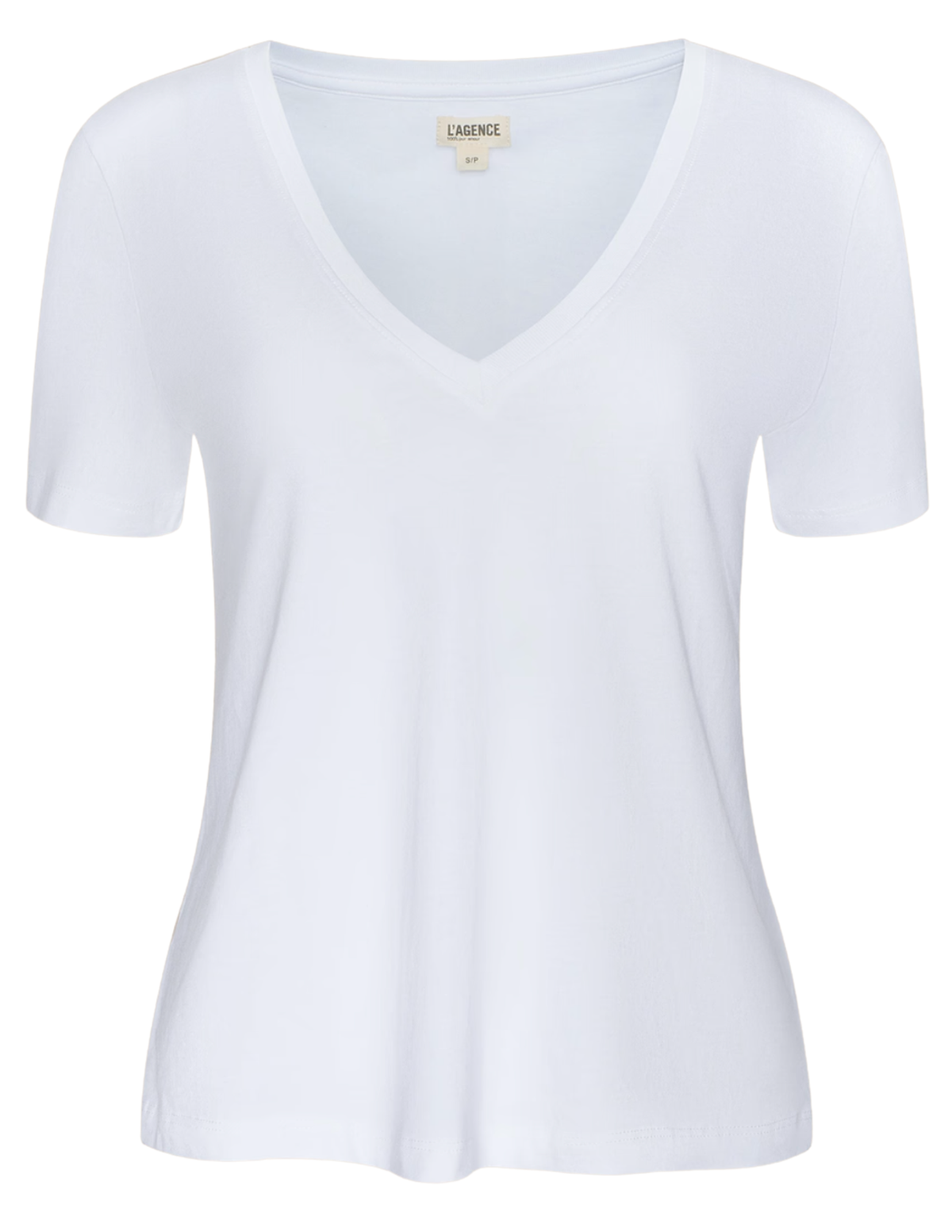 L'AGENCE Brianna Cotton V-Neck Tee in White