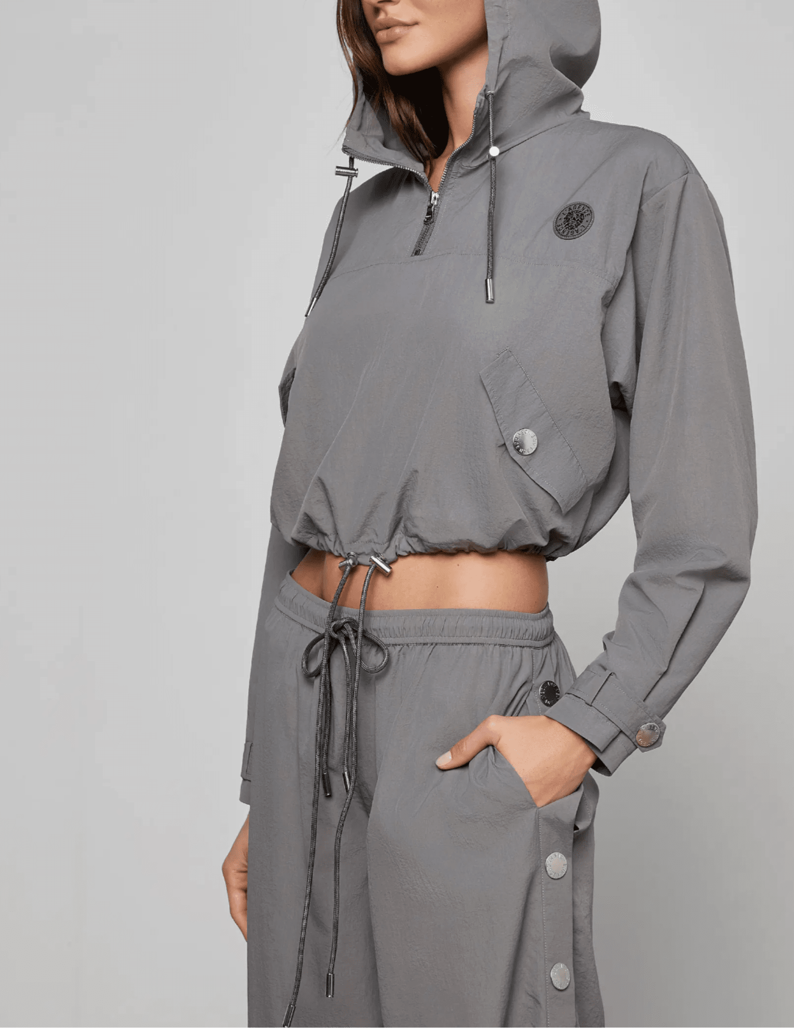 Side view of L’AGENCE Bronwyn hooded windbreaker