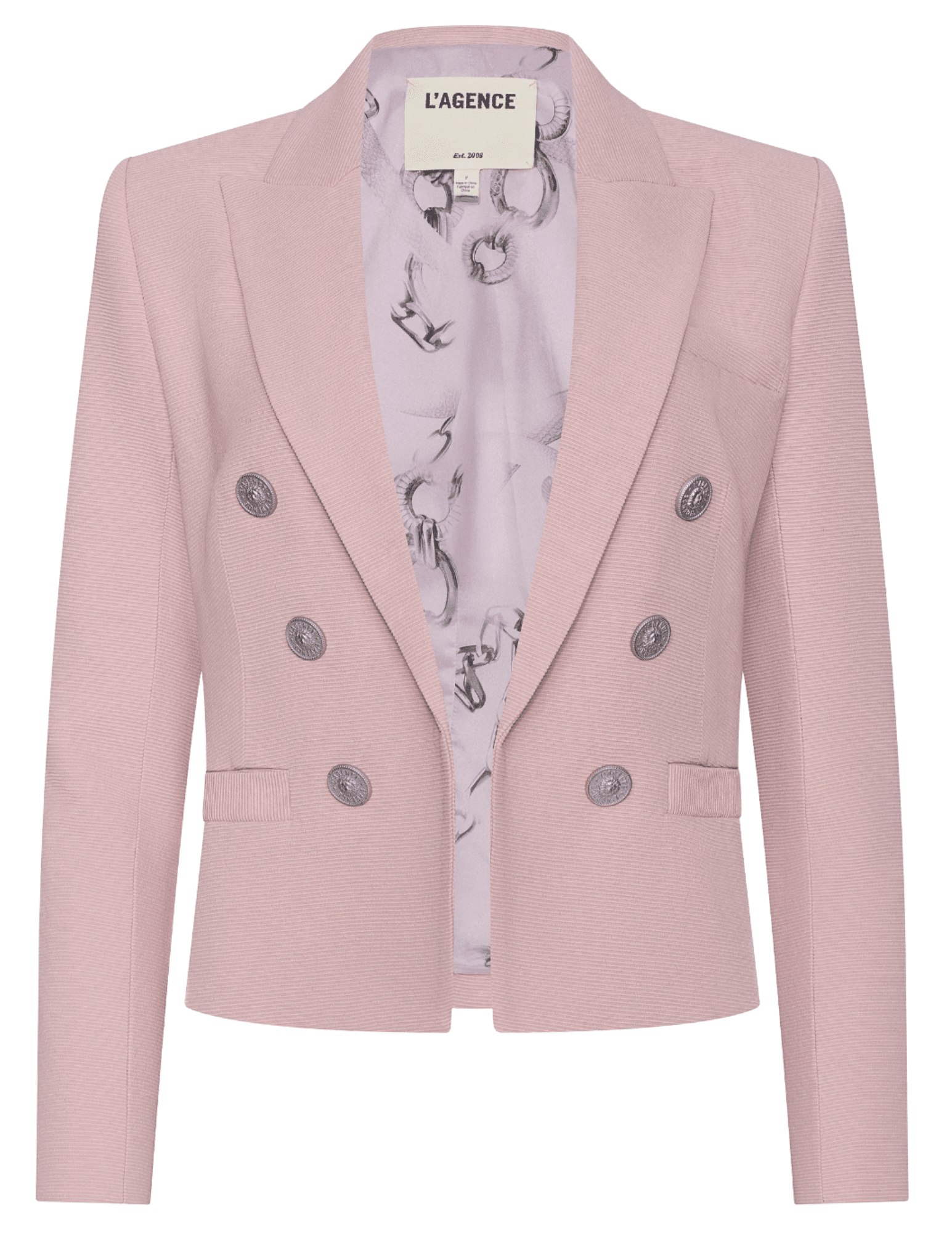 L’AGENCE Brooke double breasted cropped blazer in pale rose