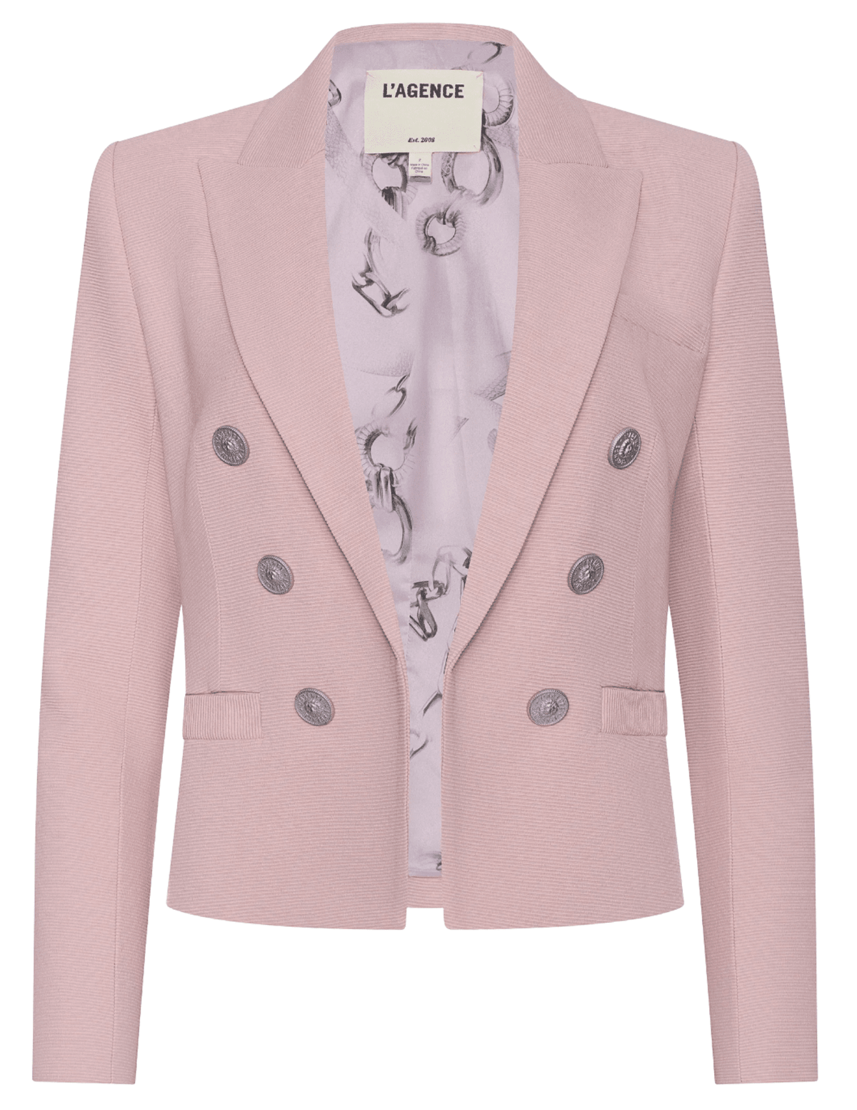 L’AGENCE Brooke double breasted cropped blazer in pale rose