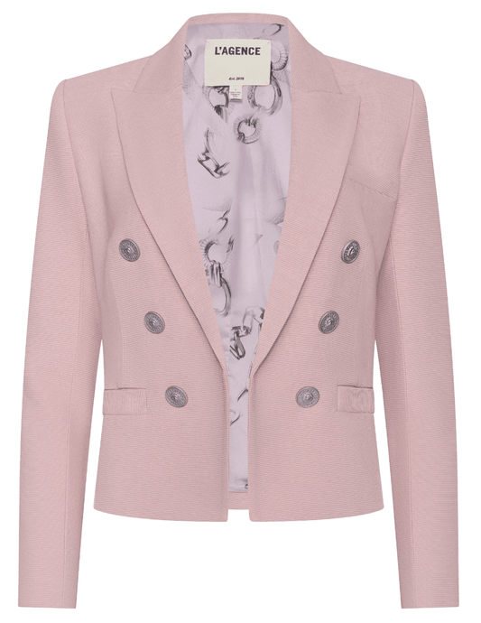 L’AGENCE Brooke double breasted cropped blazer in pale rose