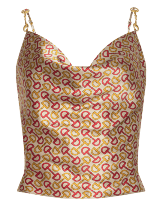 L’AGENCE Calista Silk Cowl Neck Cami in horse bit print