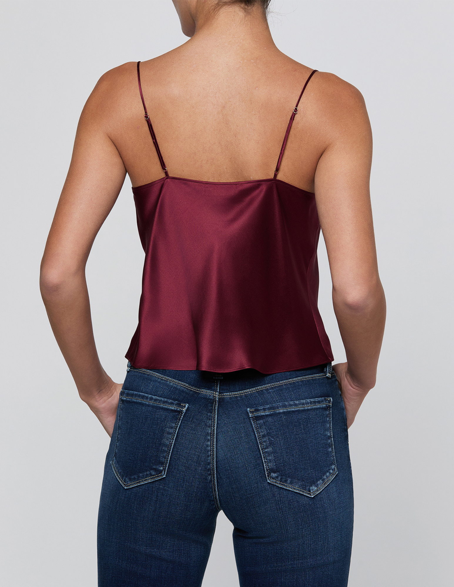 Back view of L’AGENCE Calista Cowl Neck Cami in Merlot Red