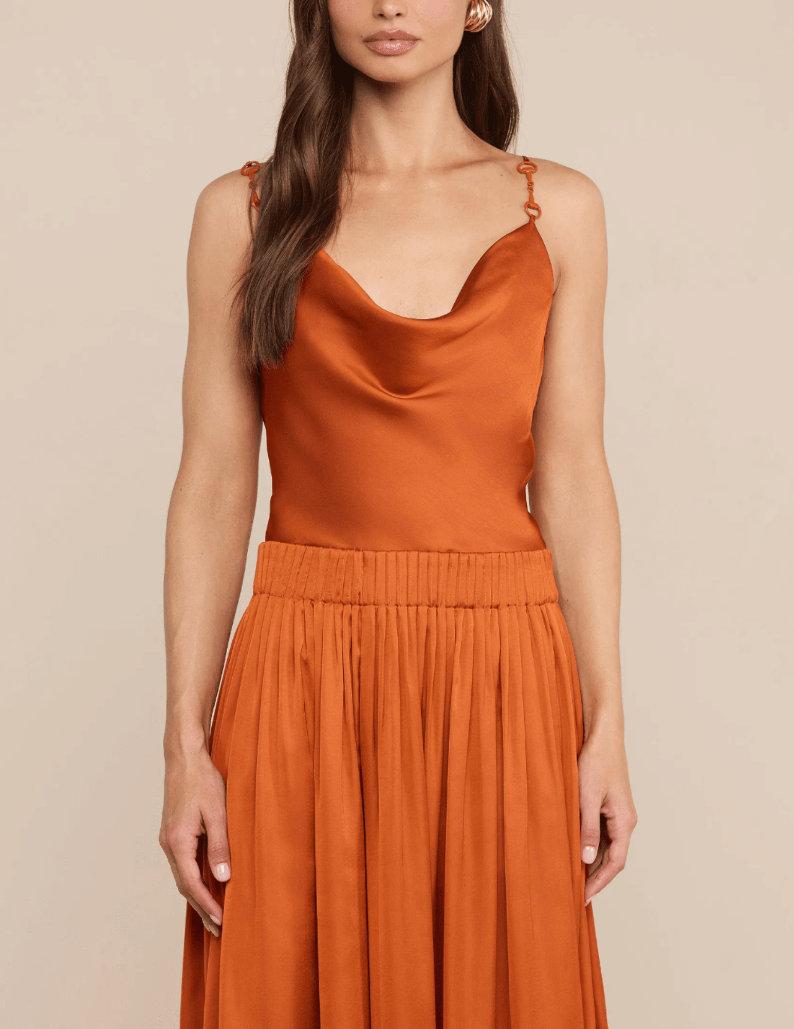 Front view of L'AGENCE Calista satin cowl neck cami