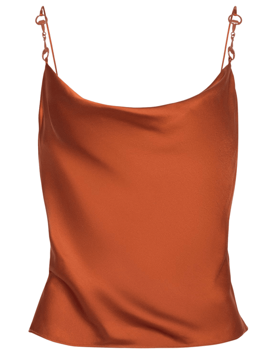 L'AGENCE Calista satin cowl neck cami in sienna with adjustable spaghetti straps
