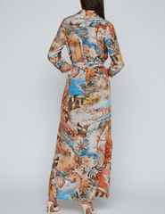 Back view of multi-print L’AGENCE Cameron long shirt dress