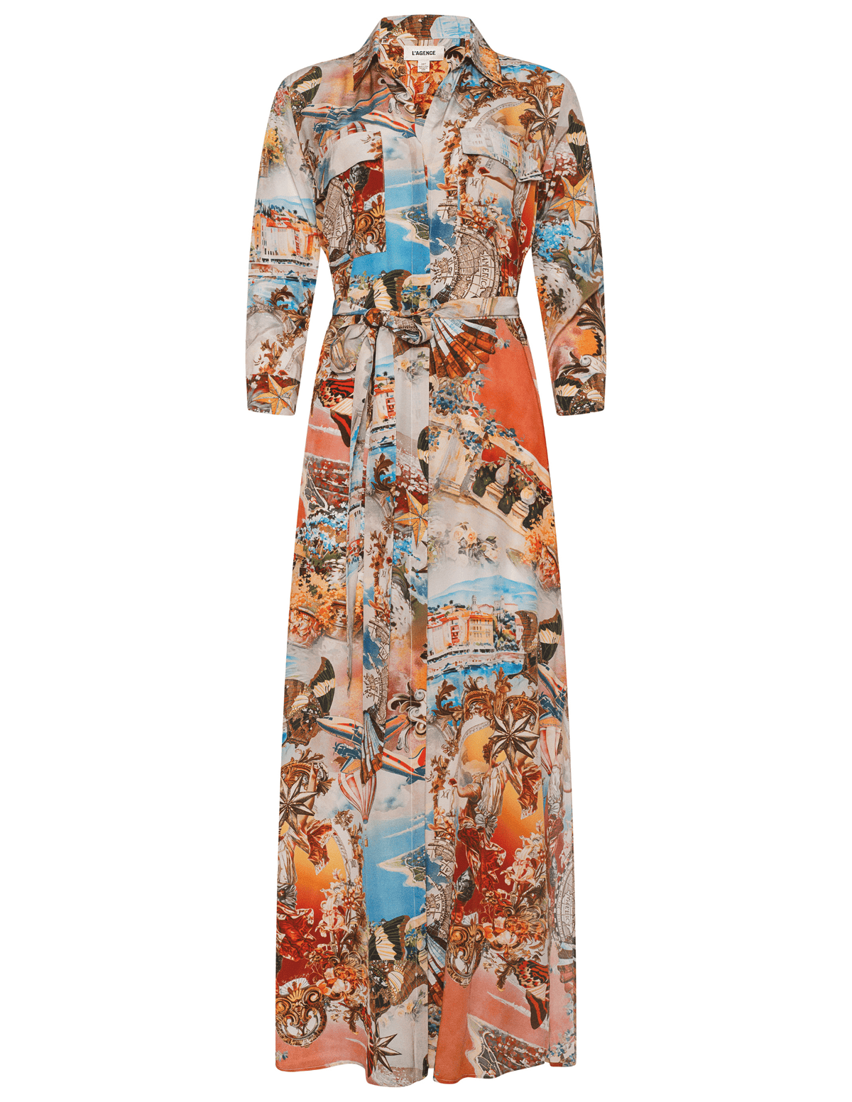 L’AGENCE Cameron Long Shirt Dress in Multi Large Collage print front view