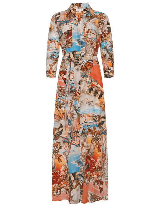 L’AGENCE Cameron Long Shirt Dress in Multi Large Collage print front view