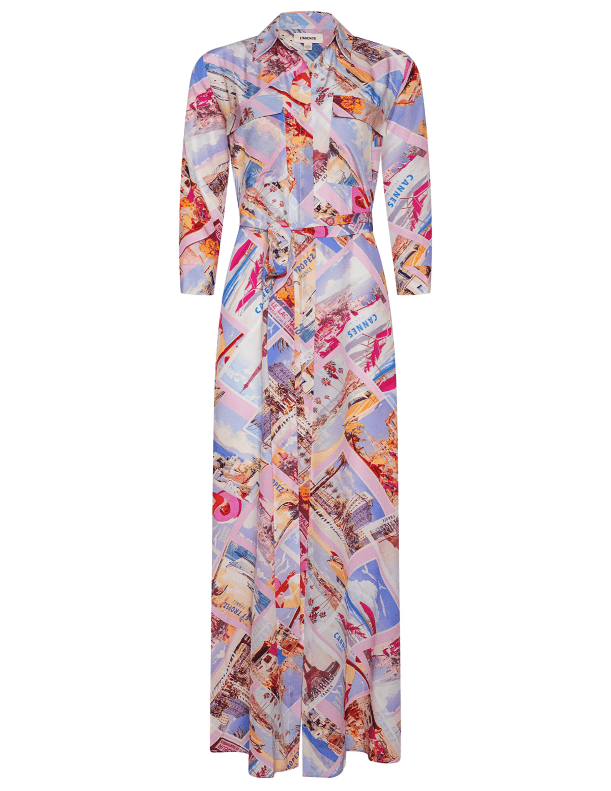 LAgence Cameron silk shirt dress in pink postcard print