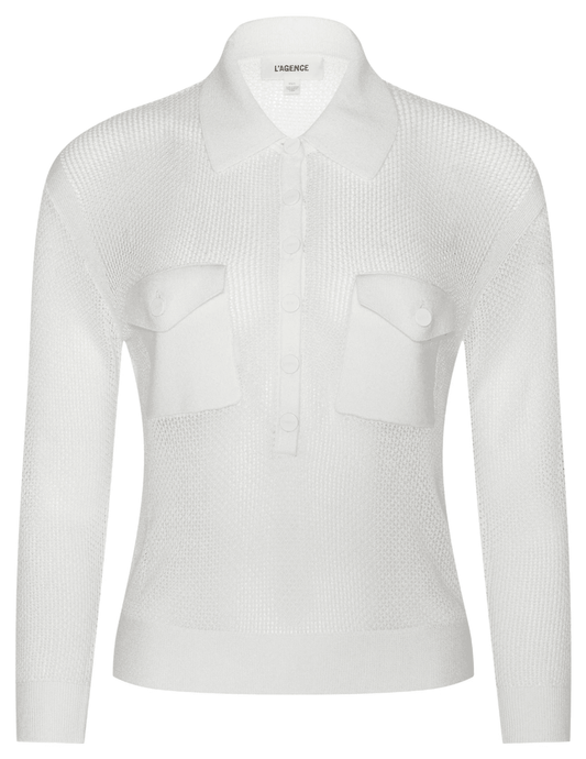 L’AGENCE Carine pointelle sweater in ivory with collar