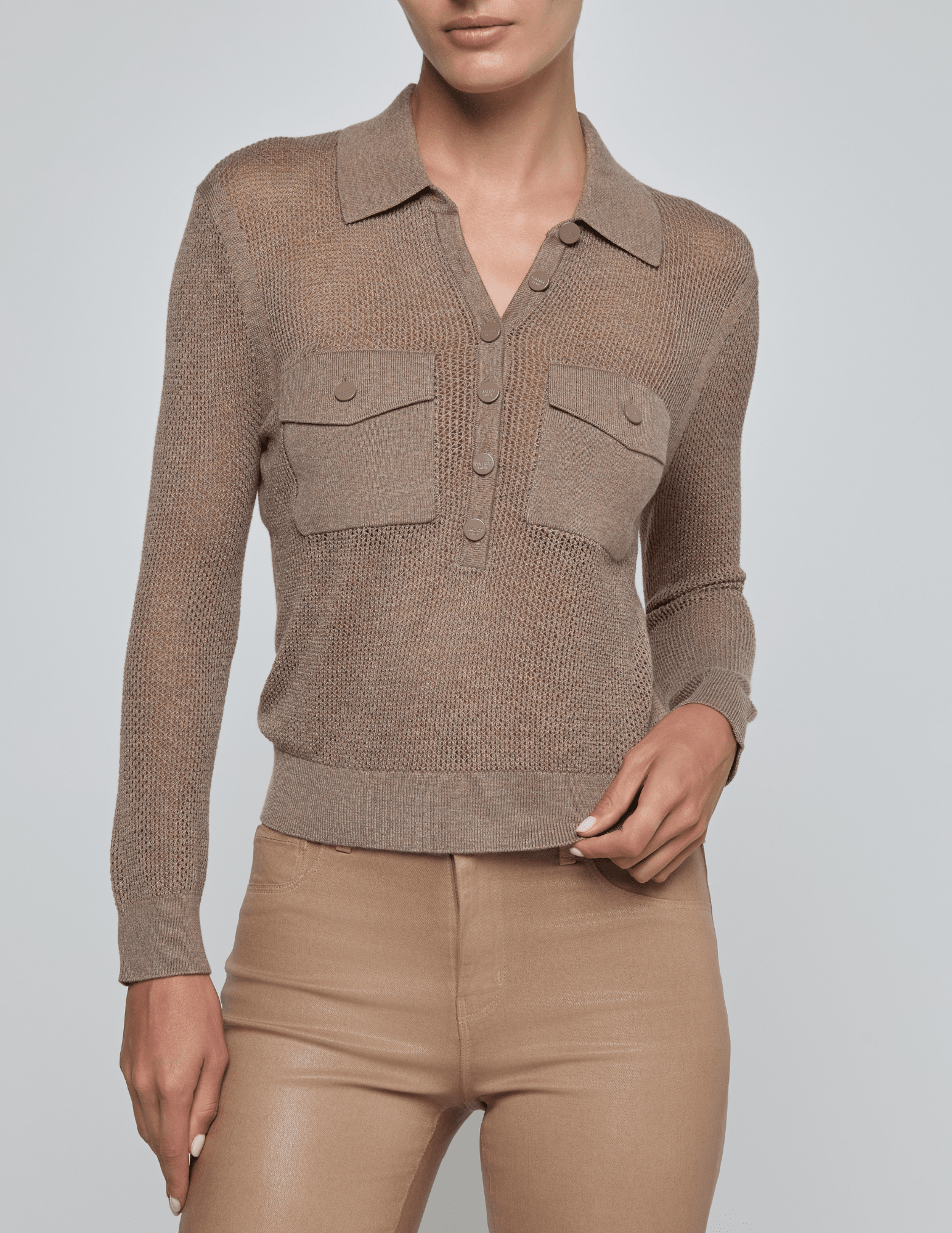 Front view of L’AGENCE Carine slim-fit pointelle sweater