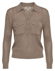 L’AGENCE Carine pointelle sweater in mushroom with collar and button placket