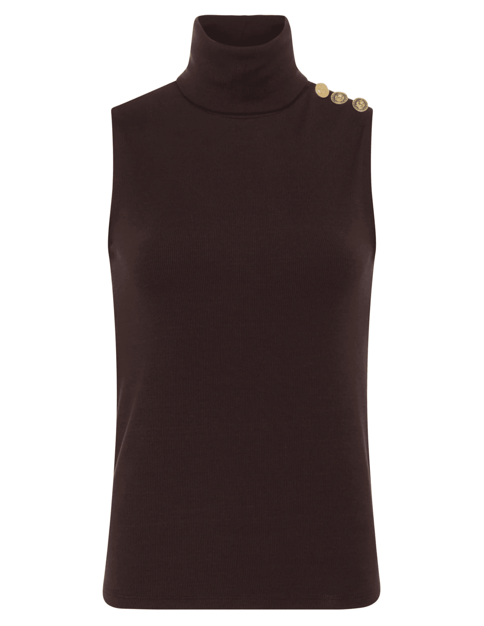 L’AGENCE Ceci Sleeveless Button Turtleneck Tank in Coffee Bean
