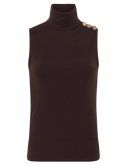L’AGENCE Ceci Sleeveless Button Turtleneck Tank in Coffee Bean