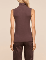 Back view of L'AGENCE Ceci Turtleneck Tank Dark Java & Gold