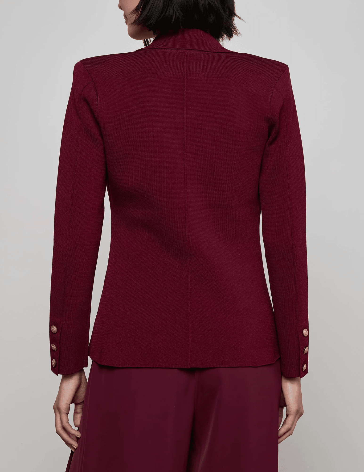 L’AGENCE Chamberlain Knit Blazer in Dark Port Gold, single-breasted back view.