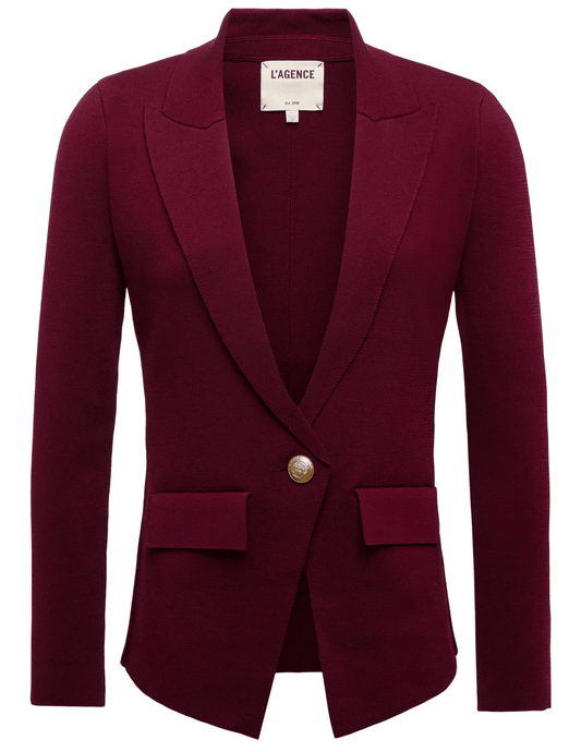 L’AGENCE Chamberlain Knit Blazer in Dark Port Gold, single-breasted