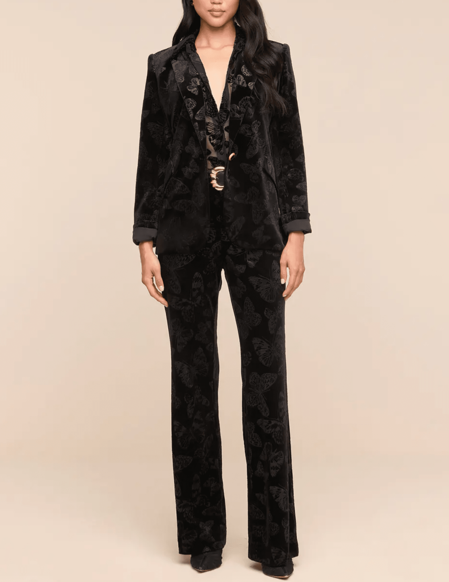 L’AGENCE Chamberlain Velvet Blazer Black Butterfly full body
