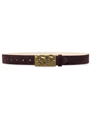 Luxury Italian suede burgundy belt with hammered gold buckle