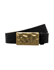 "L’AGENCE Chara Suede Hammered Belt in Black with gold buckle