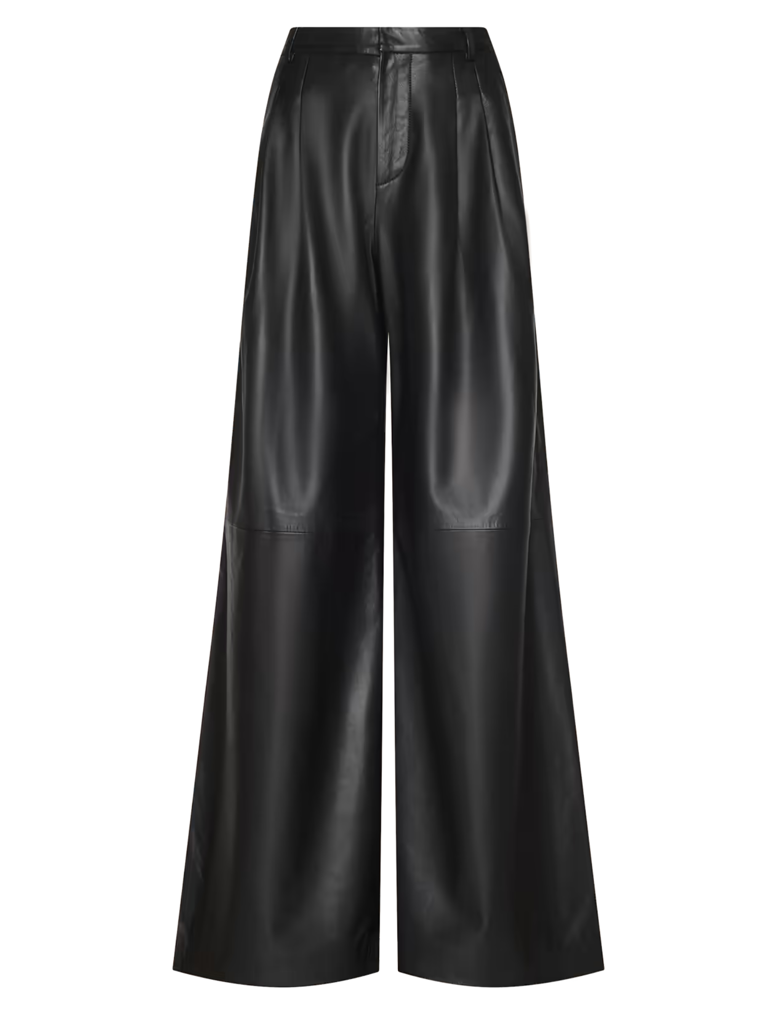 L'AGENCE Chelsy Leather Wide Leg Pants in Black featuring high-rise waist and genuine lambskin leather.