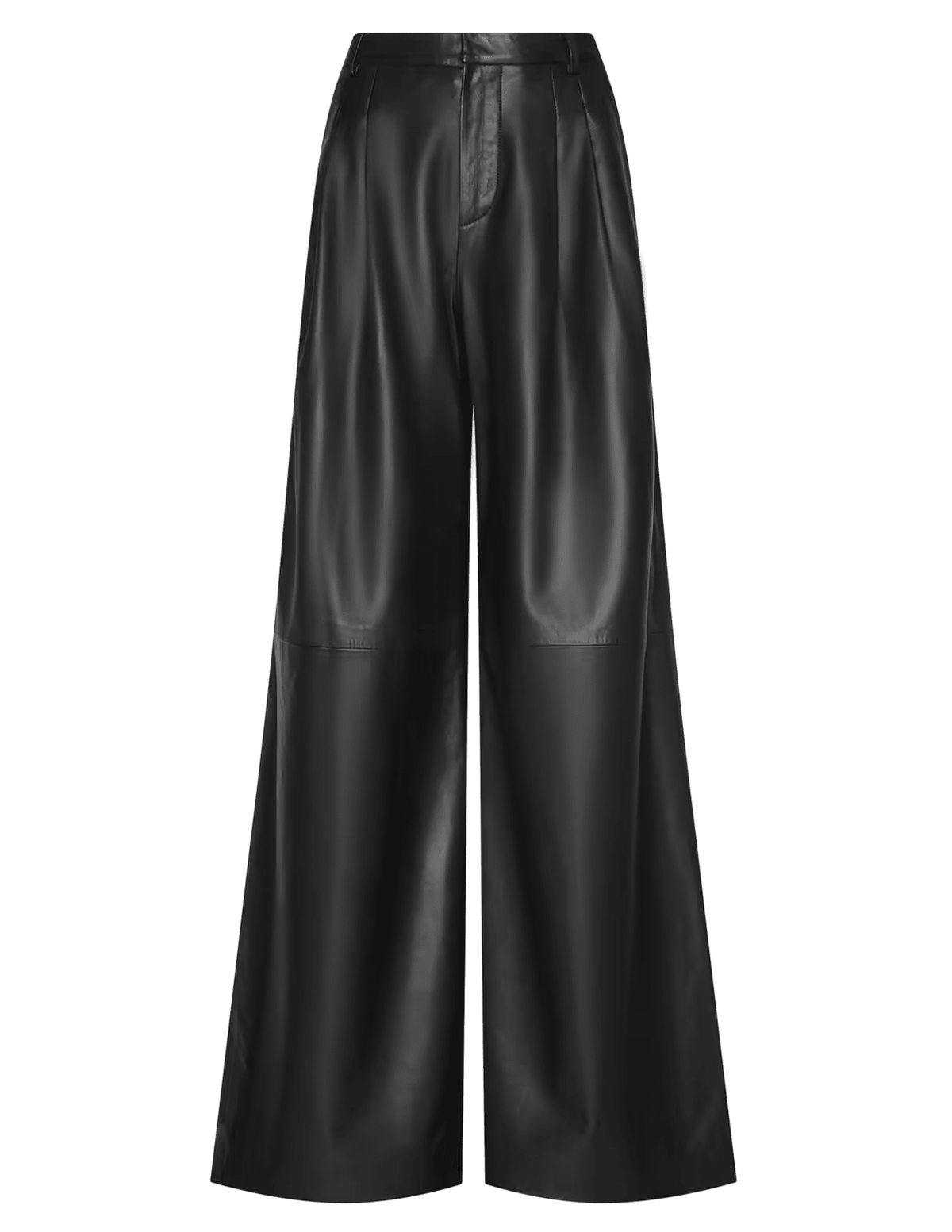 L'AGENCE Chelsy Leather Wide Leg Pants in Black featuring high-rise waist and genuine lambskin leather.