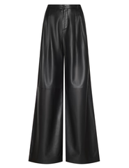 L'AGENCE Chelsy Leather Wide Leg Pants in Black featuring high-rise waist and genuine lambskin leather.