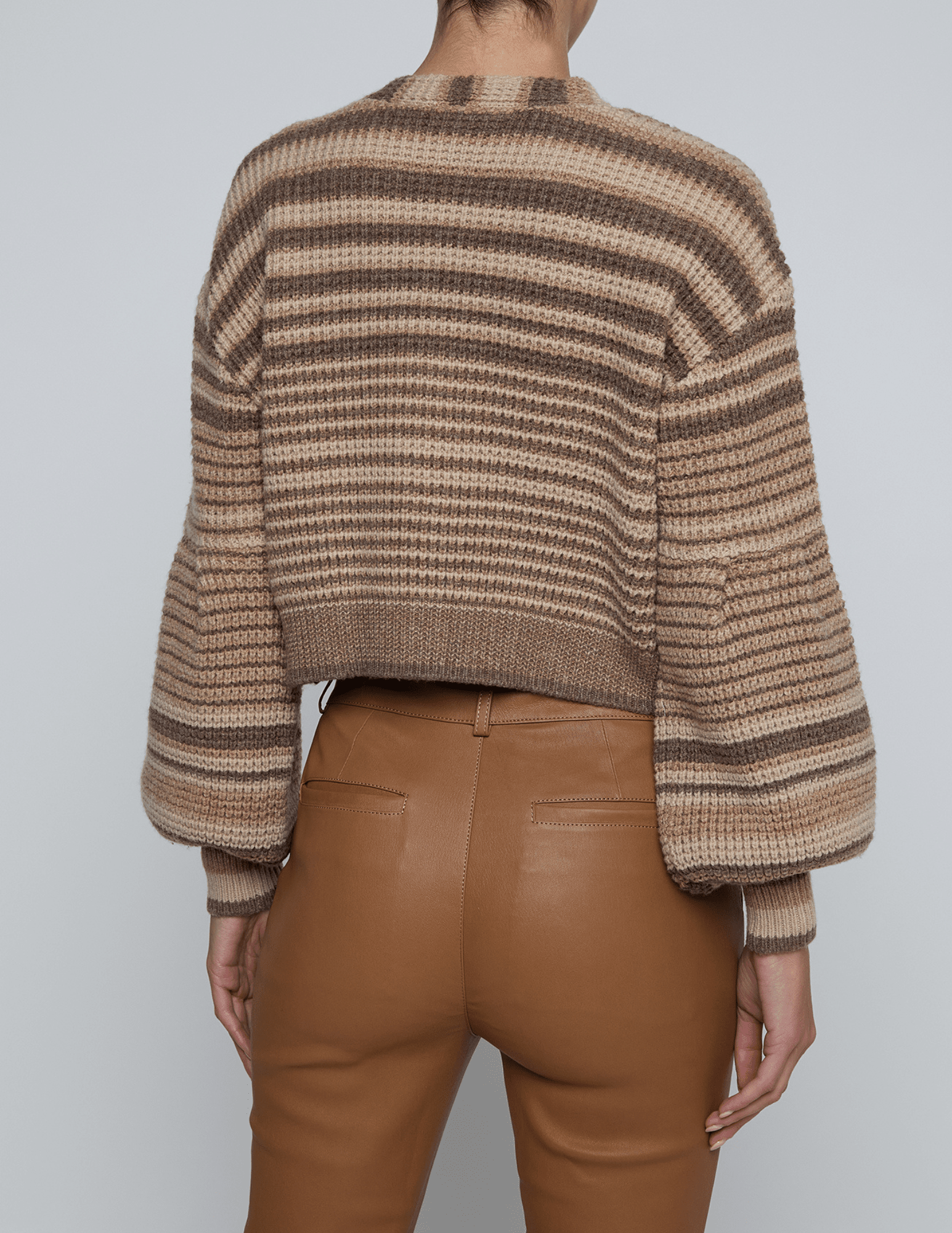 L’AGENCE Christabel Cropped Cardigan in Biscuit Multi Stripe – Back View