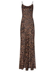 L’AGENCE Christine Cowl Neck Maxi Dress in leopard-print silk.