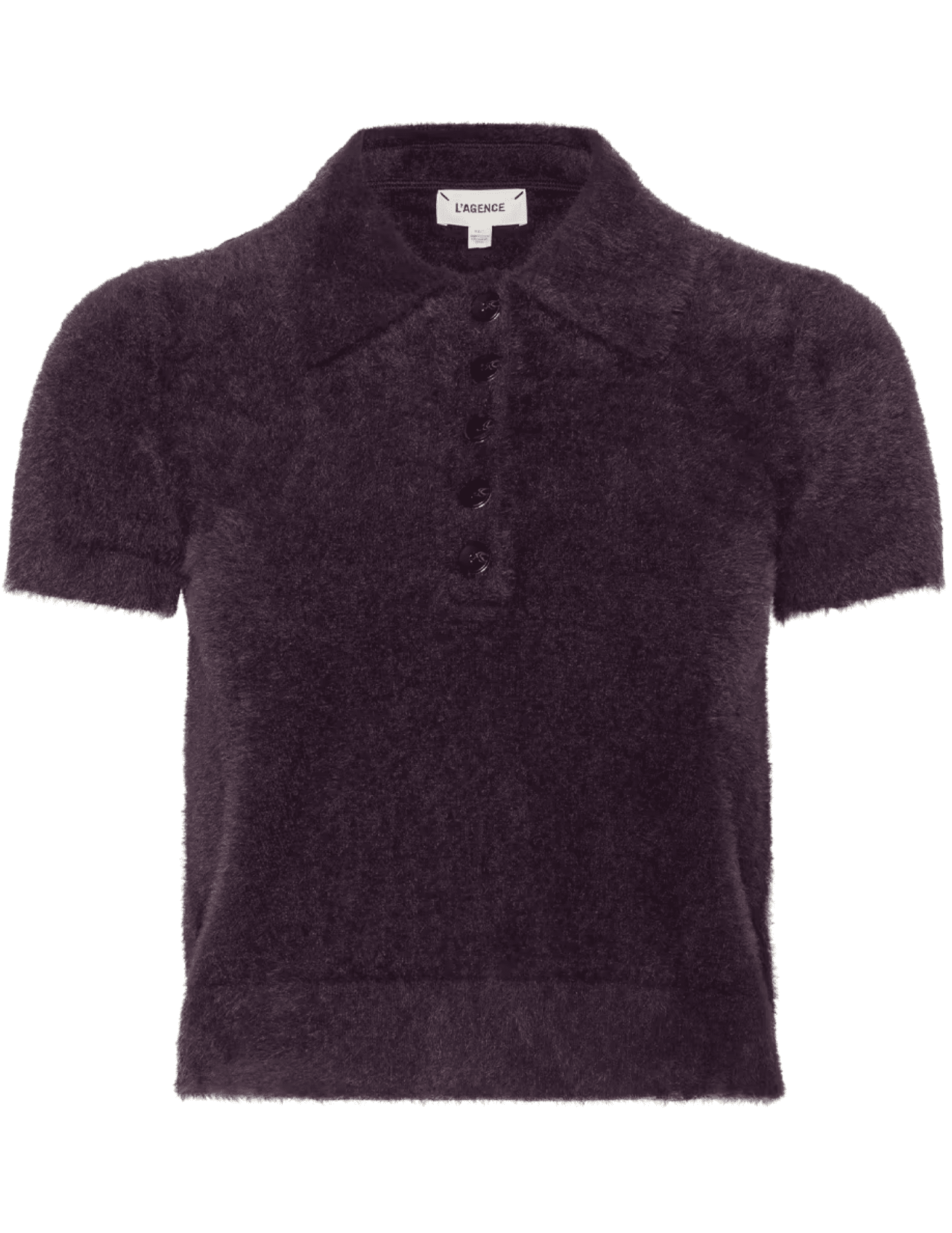 L'AGENCE Cirrus Cropped Knit Polo in Dark Plum