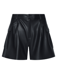 L’AGENCE Clairmont Vegan Leather Cargo Shorts Black