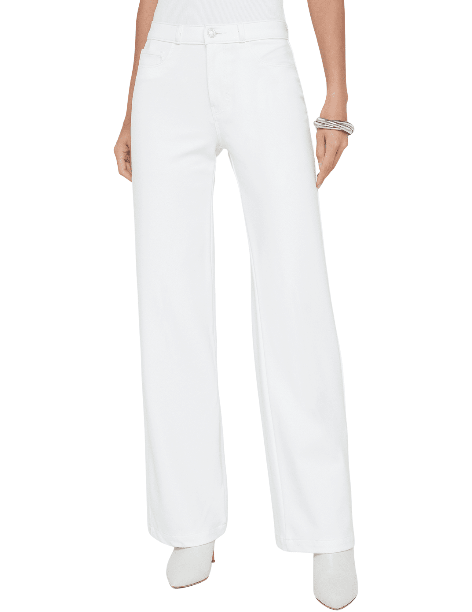 L'AGENCE Clayton high rise wide leg jeans in Ivory, women's elegant white denim with a flattering high waist and relaxed wide leg silhouette front model view