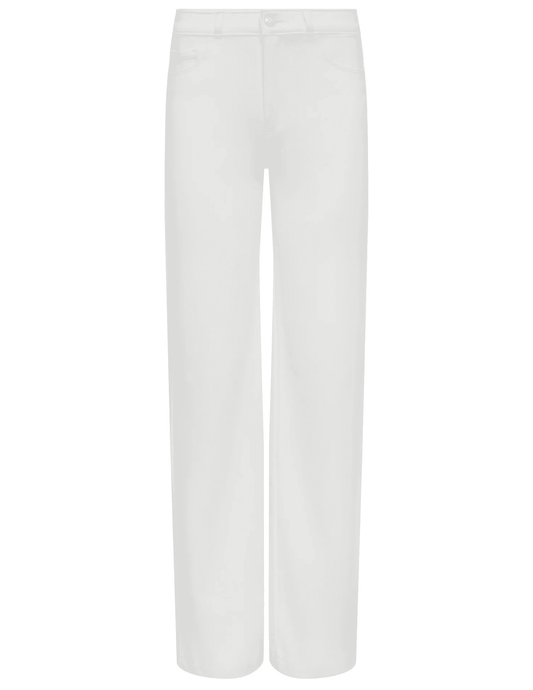 L'AGENCE Clayton high rise wide leg jeans in Ivory, women's elegant white denim with a flattering high waist and relaxed wide leg silhouette front view