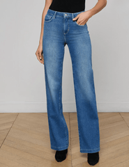 Front view of L’AGENCE Clayton wide leg jeans with contoured waistband