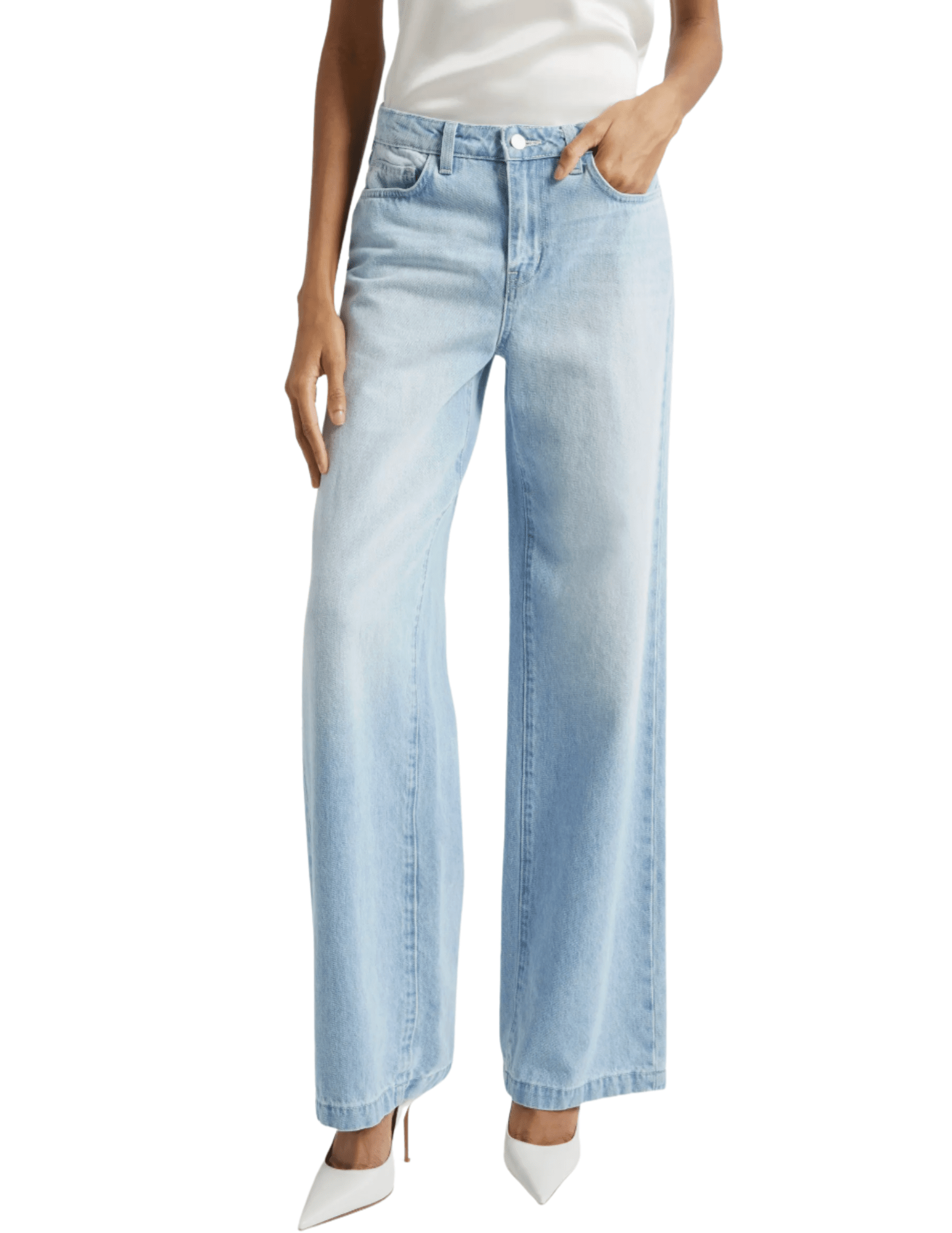 L’Agence Clayton wide leg jean Brea high rise light wash front view