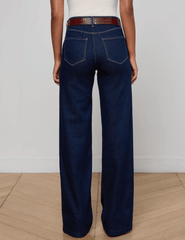 Back view of L’AGENCE Clayton Wide Leg Jeans in medium-blue Koval wash.