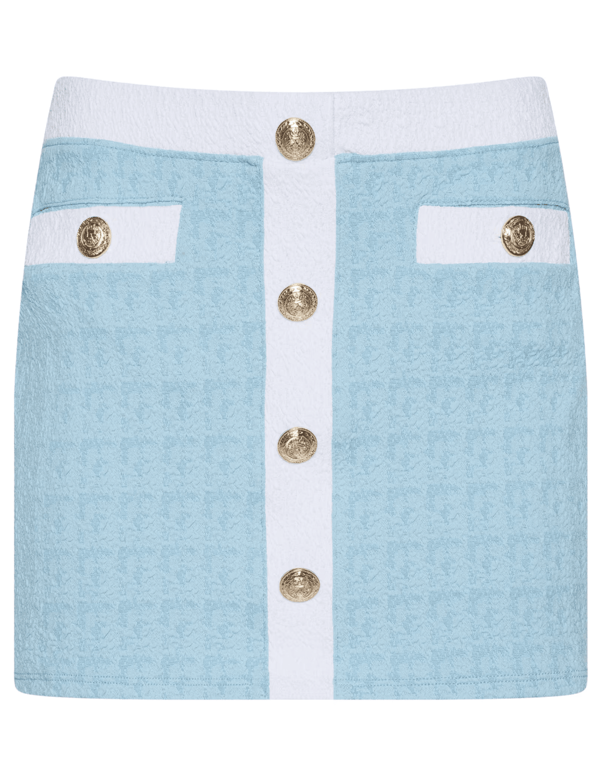 L’AGENCE Coco swim mini skirt in powder blue and white front view