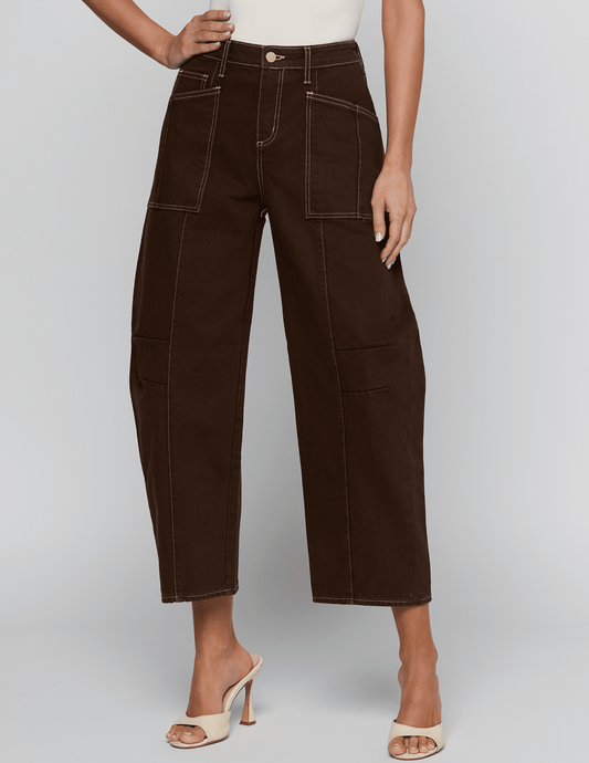 Front view of L'AGENCE Cody High Rise Barrel Jeans Brown Natural Contrast