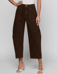 Front view of L'AGENCE Cody High Rise Barrel Jeans Brown Natural Contrast