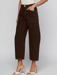 Side view of L'AGENCE Cody High Rise Barrel Jeans Brown Natural Contrast