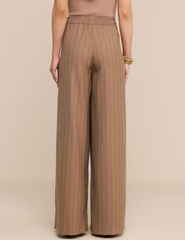 Back view of L'AGENCE Connie Drawstring Trouser in Mocha Tan Brown Pinstripe