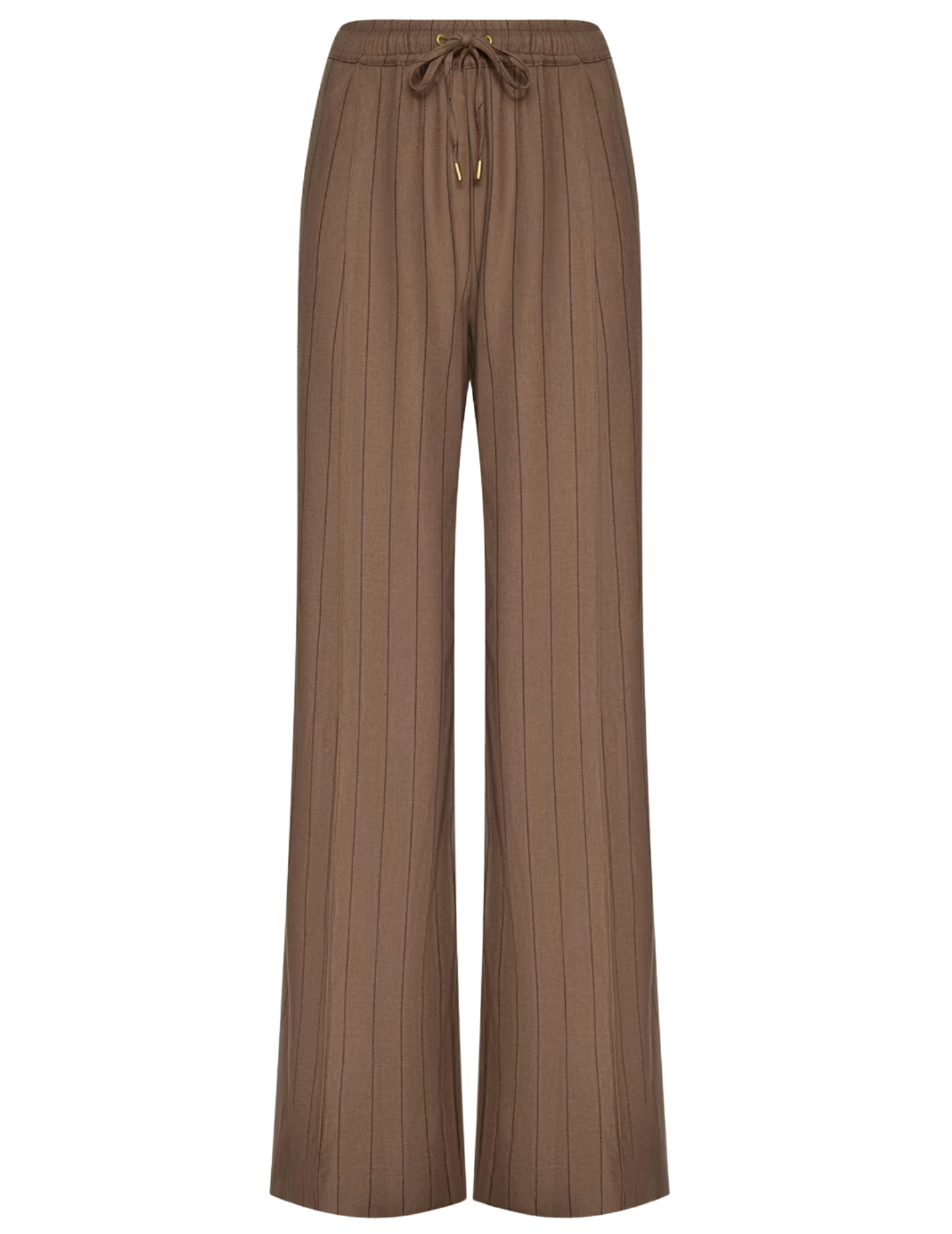 L'AGENCE Connie Drawstring Trouser in Mocha Tan Brown Pinstripe
