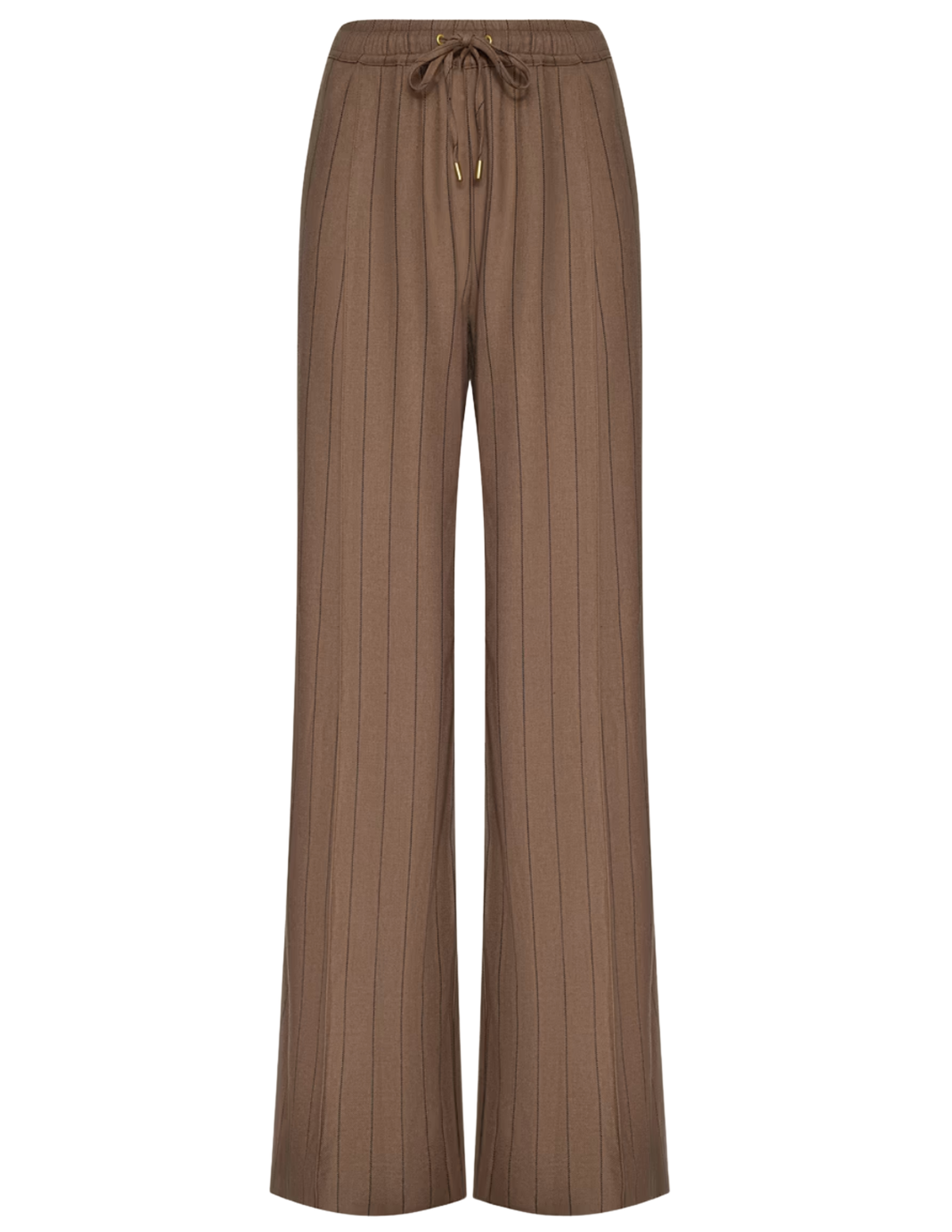 L'AGENCE Connie Drawstring Trouser in Mocha Tan Brown Pinstripe