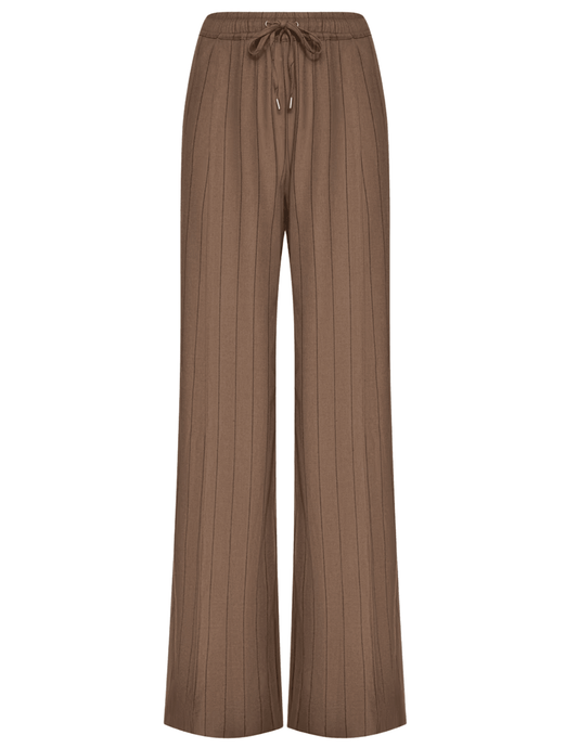 L'AGENCE Connie Drawstring Trouser in Mocha Tan Brown Pinstripe
