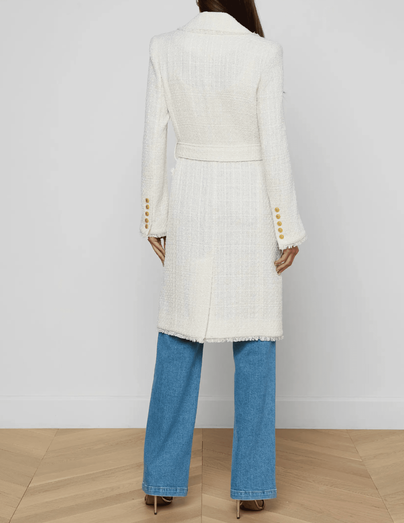 Back view of L’AGENCE Cooper trench coat with self-tie belt