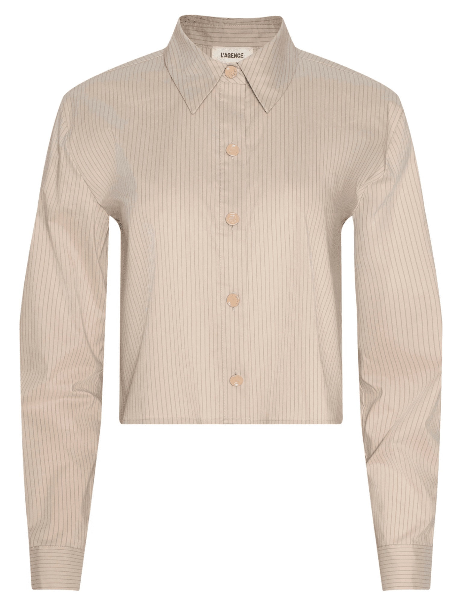 L’AGENCE Cosette cropped high-low blouse in macadamia light brown stripe