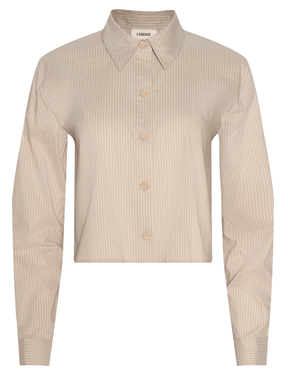 L’AGENCE Cosette cropped high-low blouse in macadamia light brown stripe