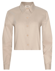 L’AGENCE Cosette cropped high-low blouse in macadamia light brown stripe